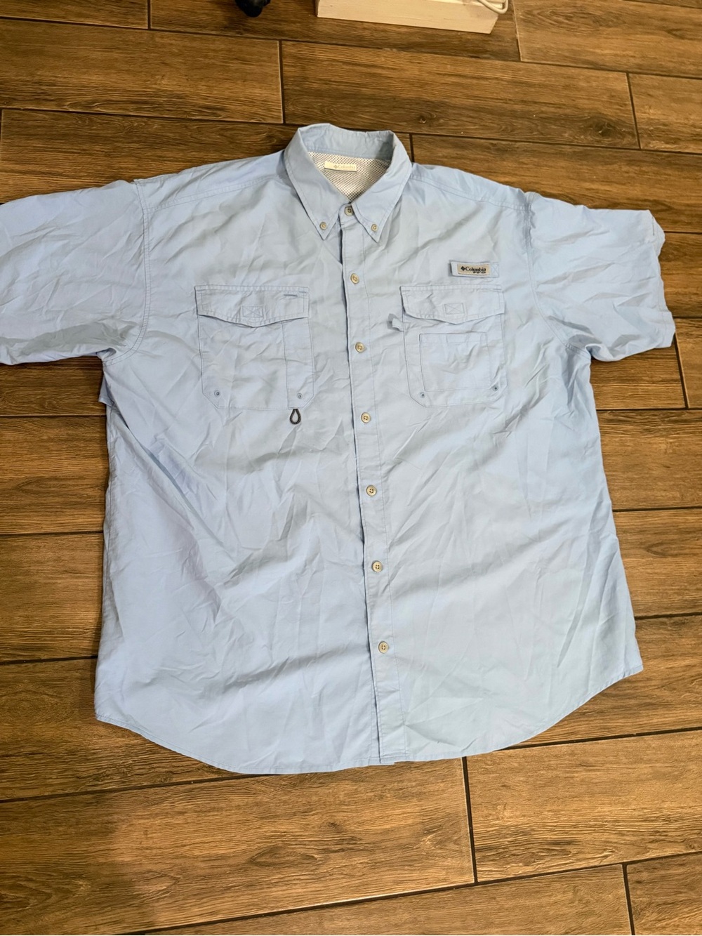 Columbia PFG Omni Shade Men's Size XXL Short Sleeve Pocket Shirt Blue Outdoor